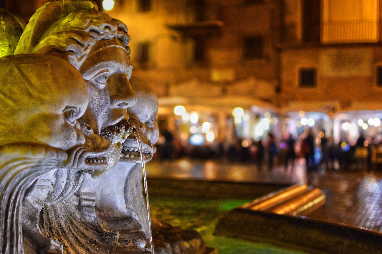 three magnificent fountains in piazza navona, fontana dei 4 fiumi, fontana del moro and fontana di nettuno