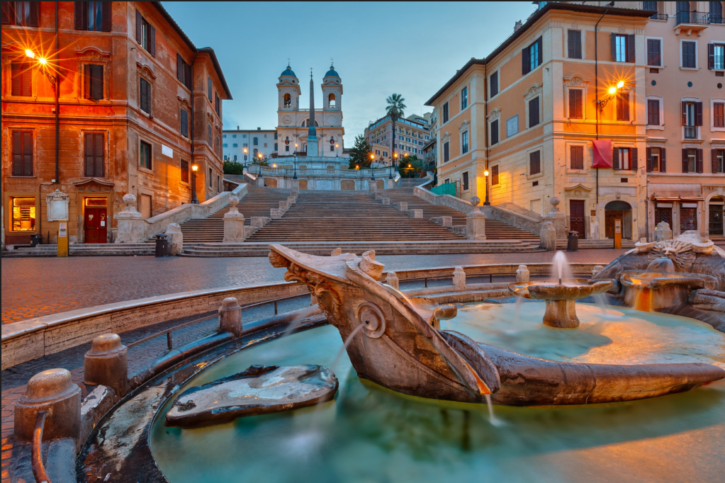 Spanish teps with piazza di spagna and the trinità dei monti church.One of Rome's iconic landmarks. CREDIT: Sborisov on Fotolia