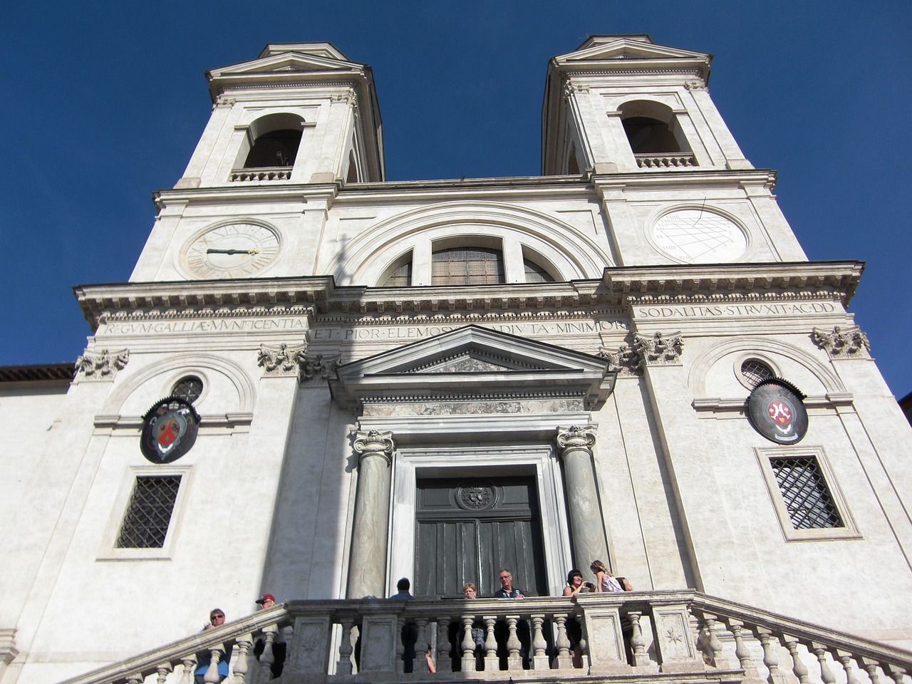 Trinità dei monti church at the cummit of the Pincian Hill overlooking the spanish steps and piazza di spagna in Rome